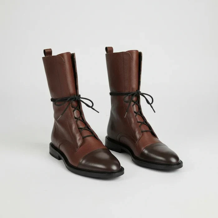 Bottines en cuir pour femmes à lacets avec petit talon