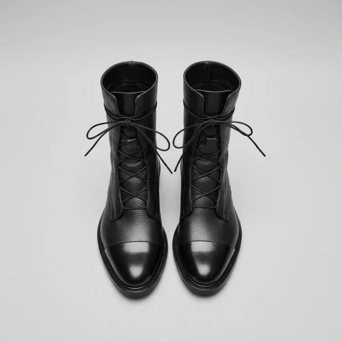 Bottines en cuir pour femmes à lacets avec petit talon
