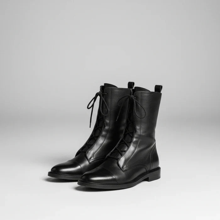 Bottines en cuir pour femmes à lacets avec petit talon