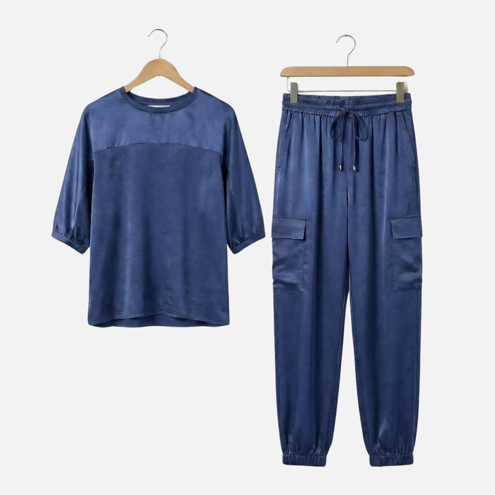 Anika | Ensemble Satin Léger Femme Chemisier Court Ample Pantalon – Ensemble Pyjama Satin Élégant
