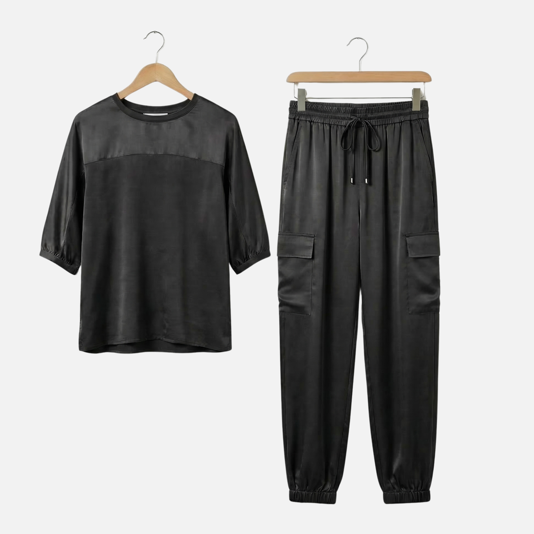 Anika | Ensemble Satin Léger Femme Chemisier Court Ample Pantalon – Ensemble Pyjama Satin Élégant