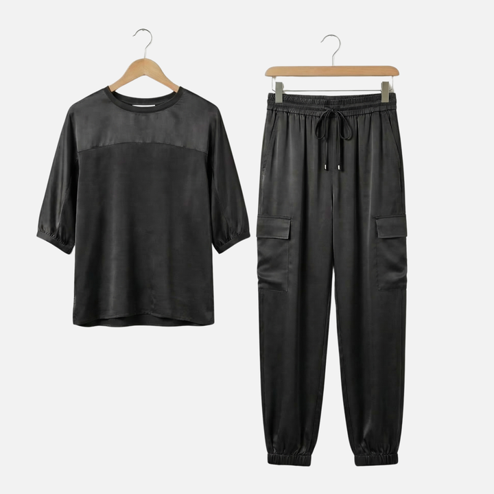 Anika | Ensemble Satin Léger Femme Chemisier Court Ample Pantalon – Ensemble Pyjama Satin Élégant
