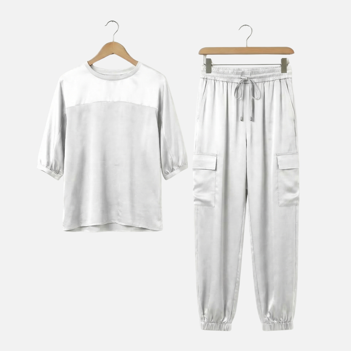 Anika | Ensemble Satin Léger Femme Chemisier Court Ample Pantalon – Ensemble Pyjama Satin Élégant
