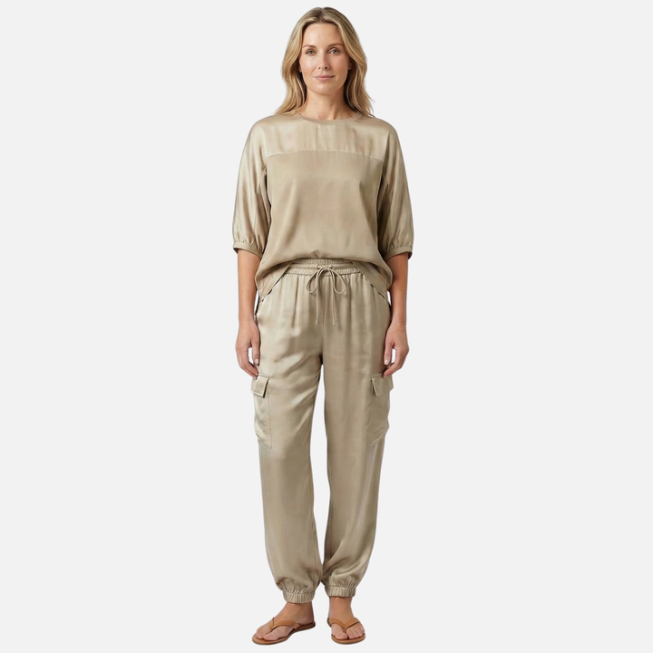 Anika | Ensemble Satin Léger Femme Chemisier Court Ample Pantalon – Ensemble Pyjama Satin Élégant