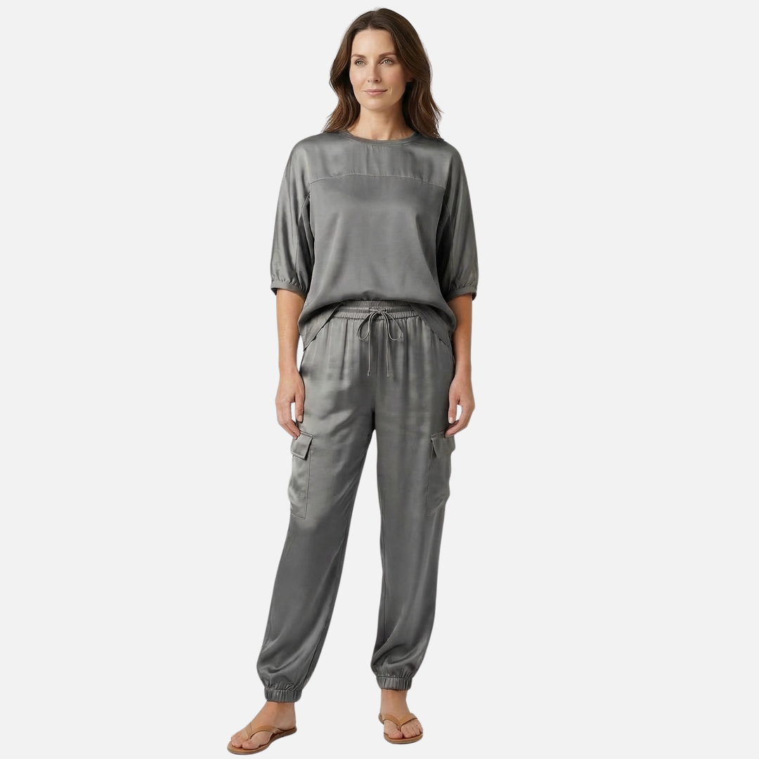 Anika | Ensemble Satin Léger Femme Chemisier Court Ample Pantalon – Ensemble Pyjama Satin Élégant