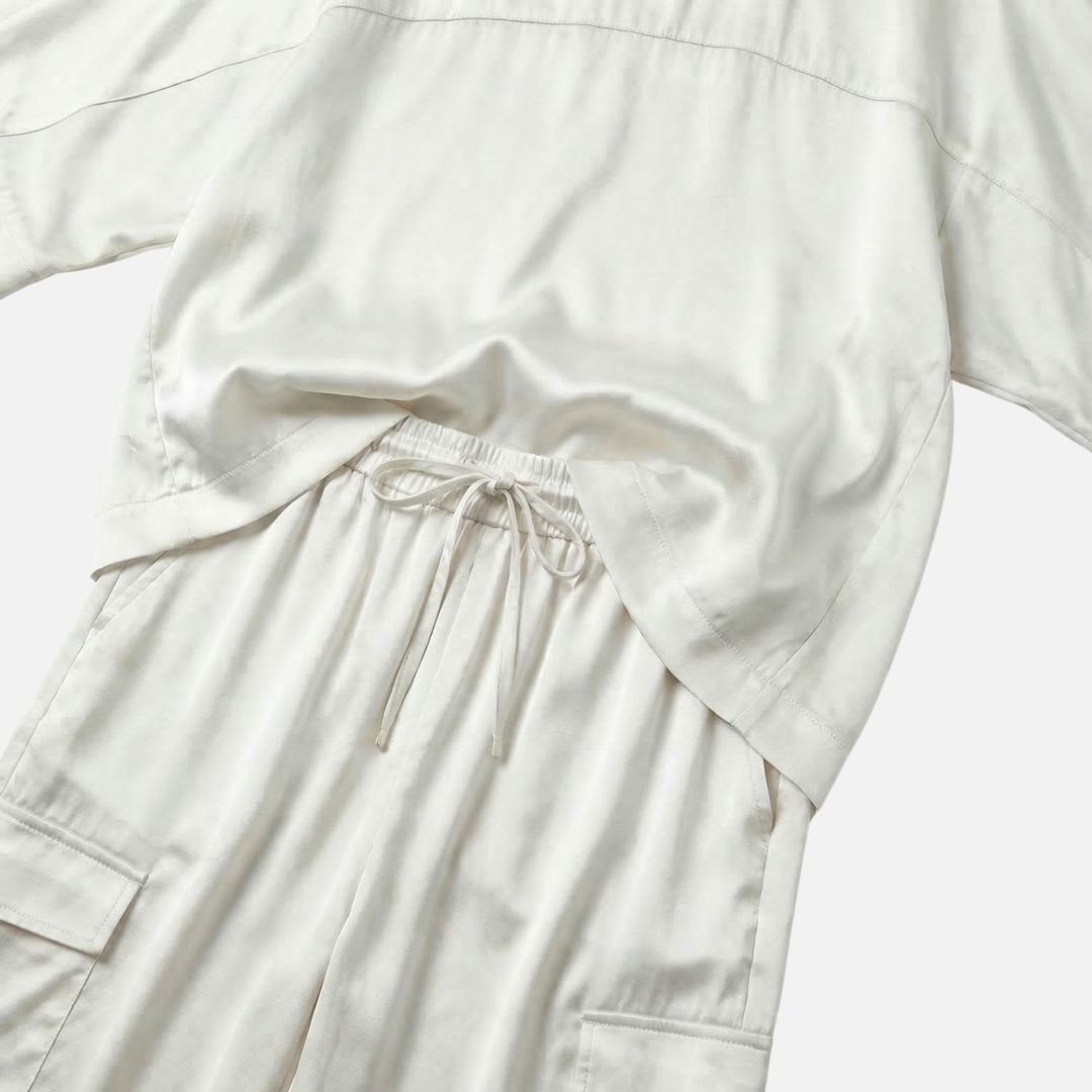 Anika | Ensemble Satin Léger Femme Chemisier Court Ample Pantalon – Ensemble Pyjama Satin Élégant