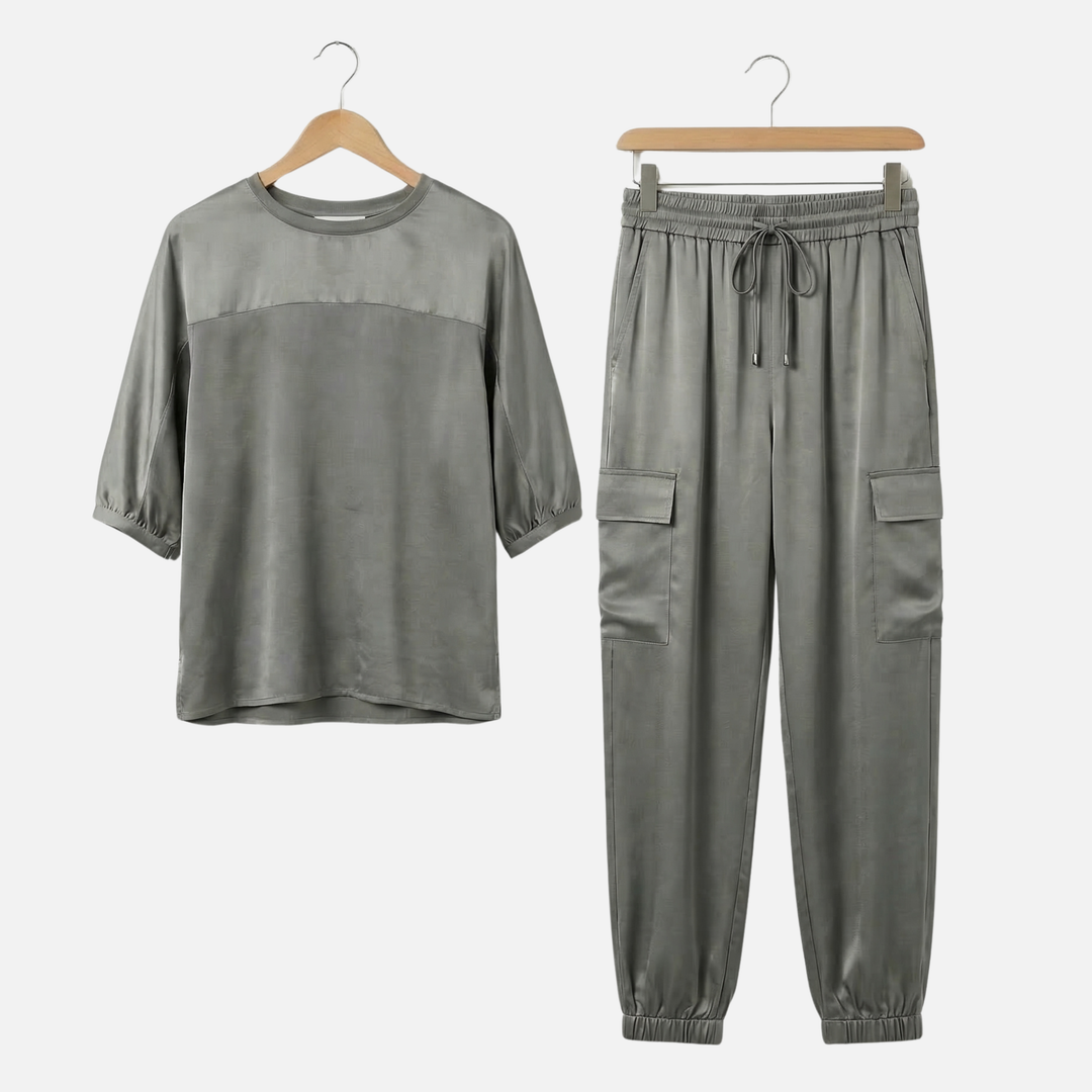Anika | Ensemble Satin Léger Femme Chemisier Court Ample Pantalon – Ensemble Pyjama Satin Élégant