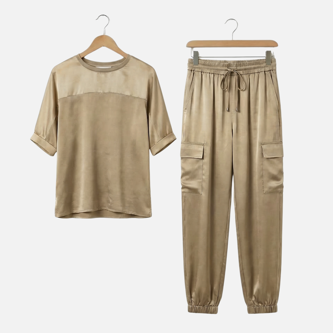 Anika | Ensemble Satin Léger Femme Chemisier Court Ample Pantalon – Ensemble Pyjama Satin Élégant