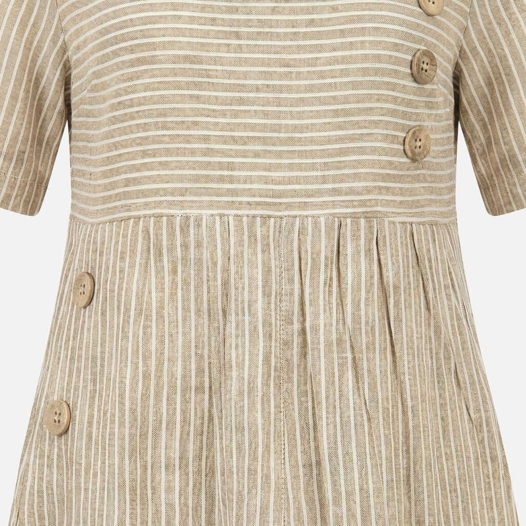 Quirina | Robe midi en lin pour femmes avec boutons – Robe midi en lin boutons été
