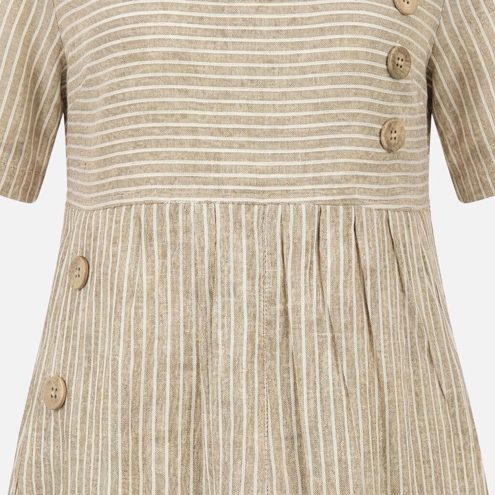 Quirina | Robe midi en lin pour femmes avec boutons – Robe midi en lin boutons été