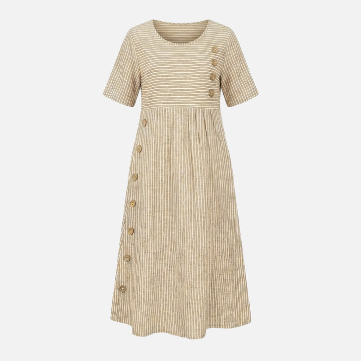 Quirina | Robe midi en lin pour femmes avec boutons – Robe midi en lin boutons été