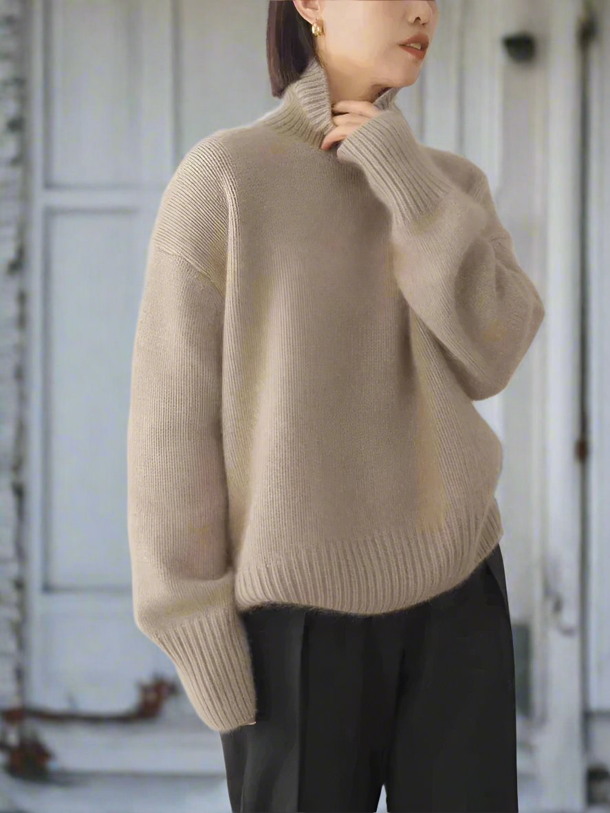 Pull en tricot luxueux avec col roulé, doux, surdimensionné, élégant pour femmes