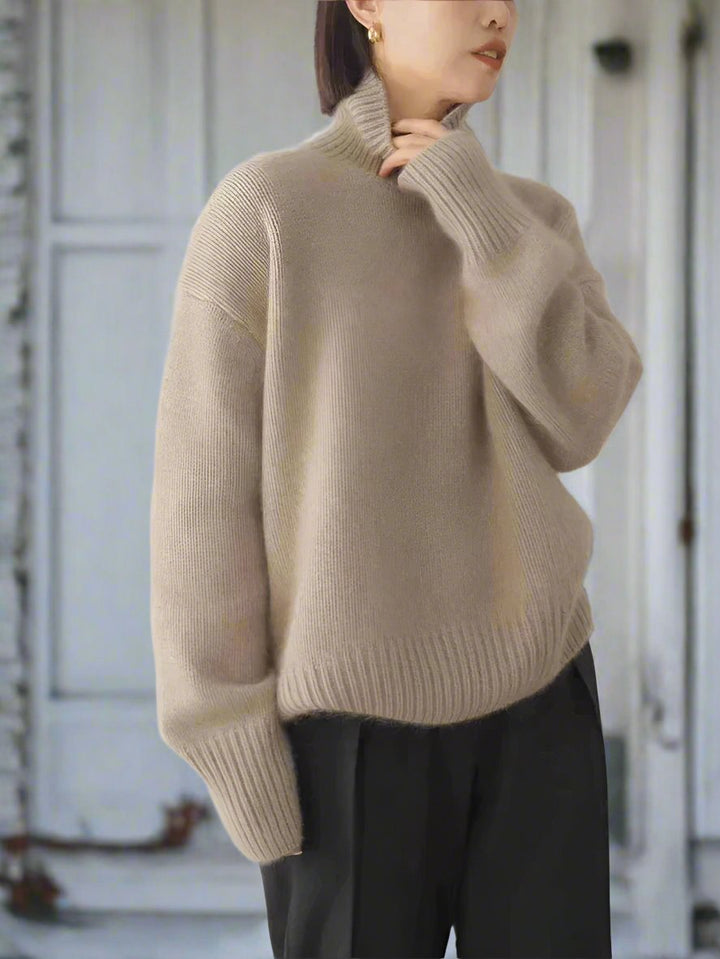 Pull en tricot luxueux avec col roulé, doux, surdimensionné, élégant pour femmes
