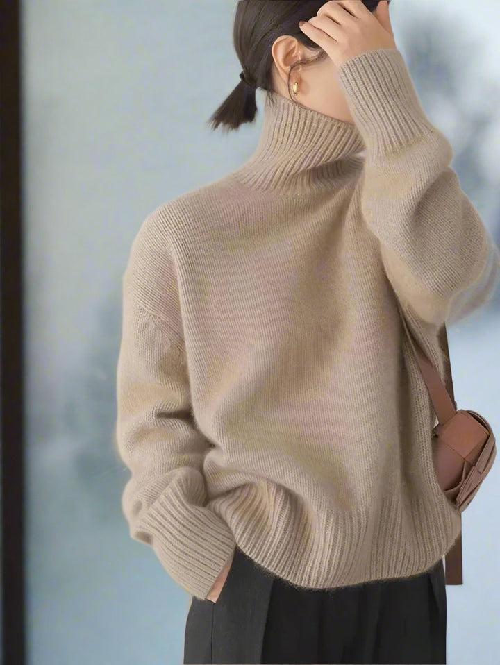 Pull en tricot luxueux avec col roulé, doux, surdimensionné, élégant pour femmes
