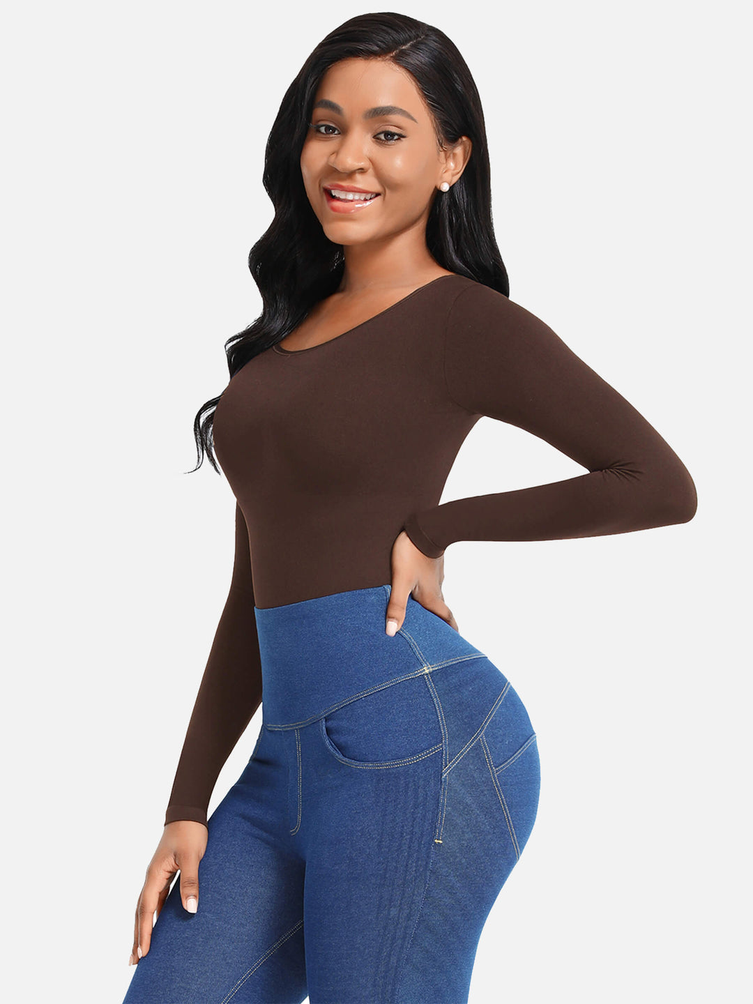 BODY À MANCHES LONGUES, TAILLE SERRÉE