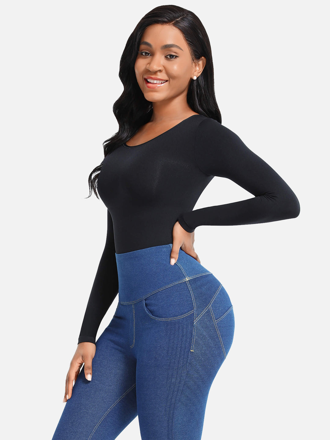 BODY À MANCHES LONGUES, TAILLE SERRÉE