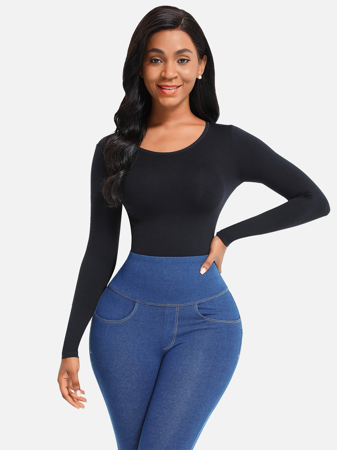 BODY À MANCHES LONGUES, TAILLE SERRÉE