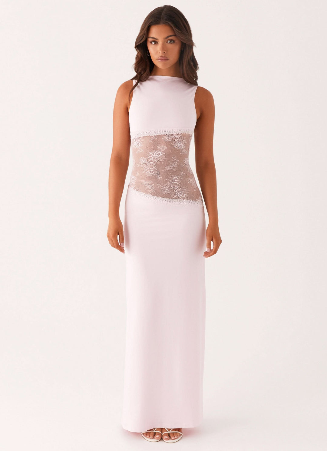 Amanda - Robe maxi sans manches avec panneau en dentelle transparente