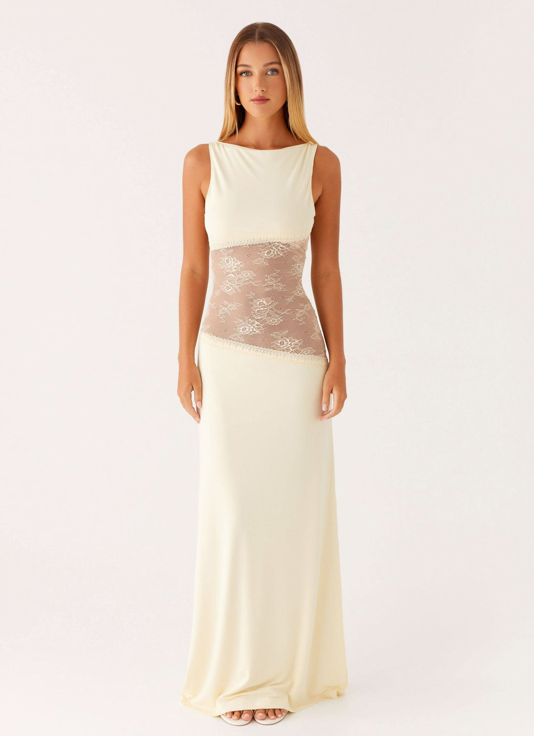 Amanda - Robe maxi sans manches avec panneau en dentelle transparente
