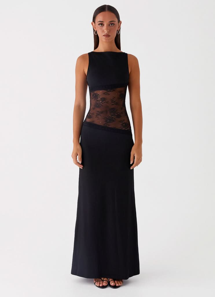 Amanda - Robe maxi sans manches avec panneau en dentelle transparente