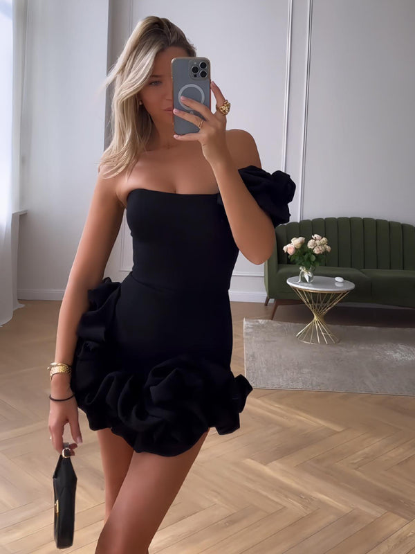 Joëlle | Robe de soirée mini asymétrique à volants pour femmes