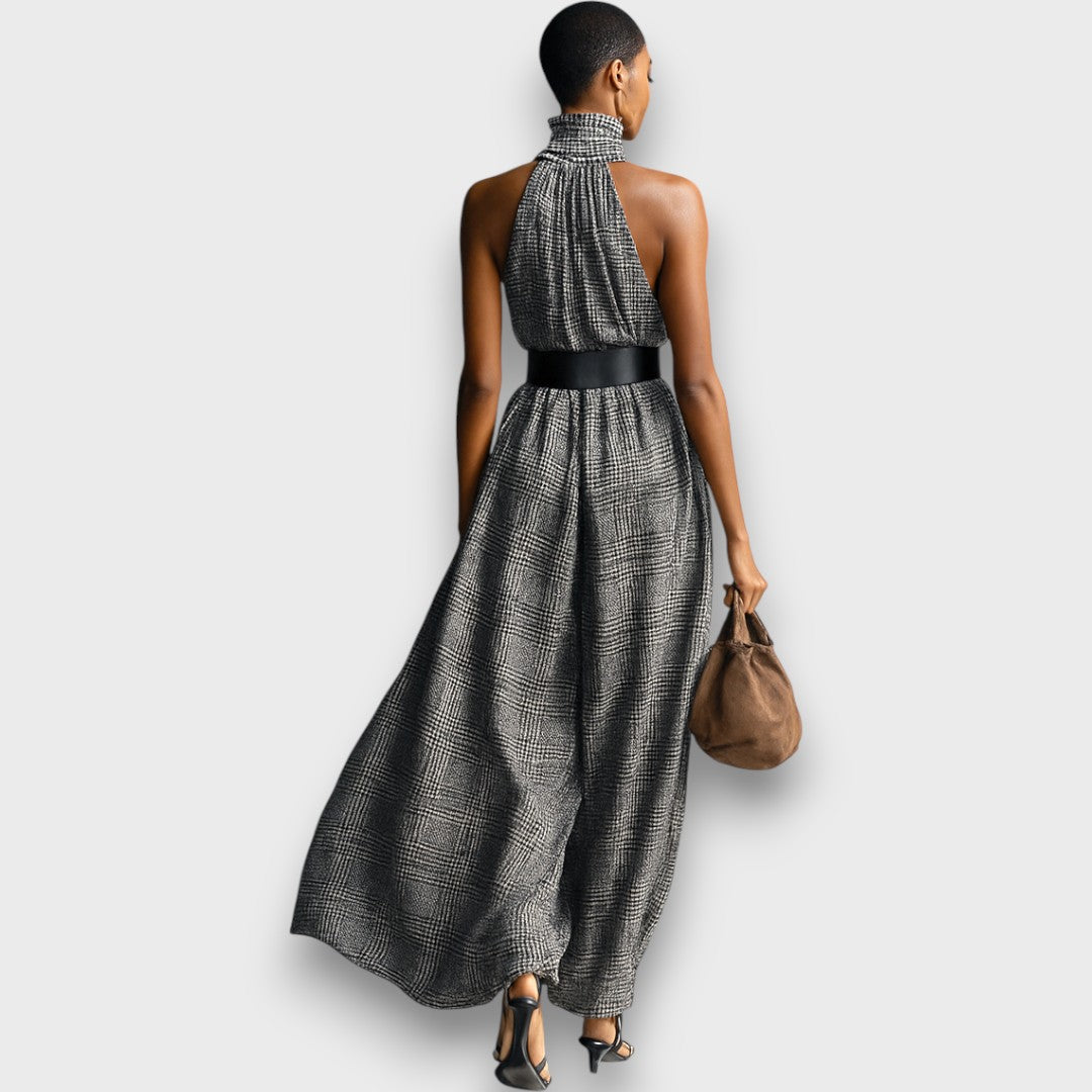 Marvella – Robe maxi sans manches à motif écossais