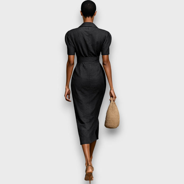 Nareen – Robe midi en velours rayé avec col
