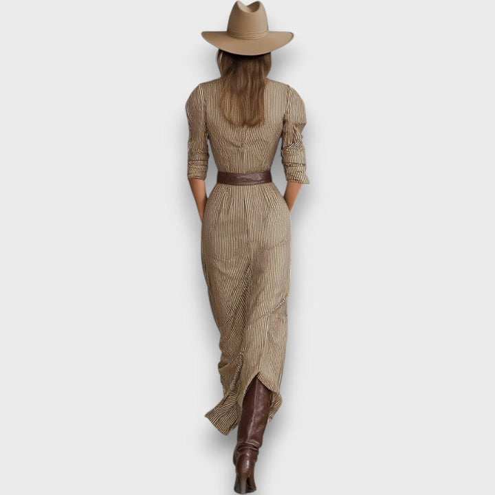 Marlene – Robe maxi rayée avec col
