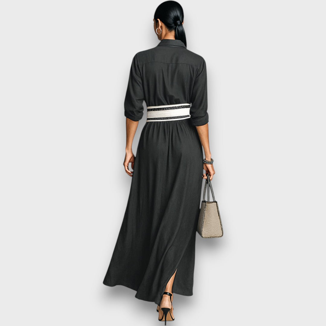 Isalda – Robe maxi en Cupro avec ceinture à nouer