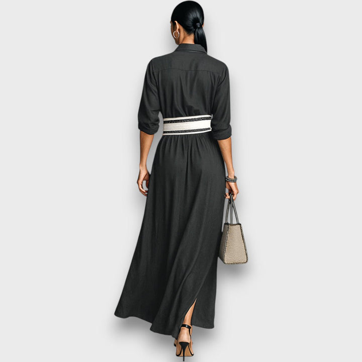 Isalda – Robe maxi en Cupro avec ceinture à nouer