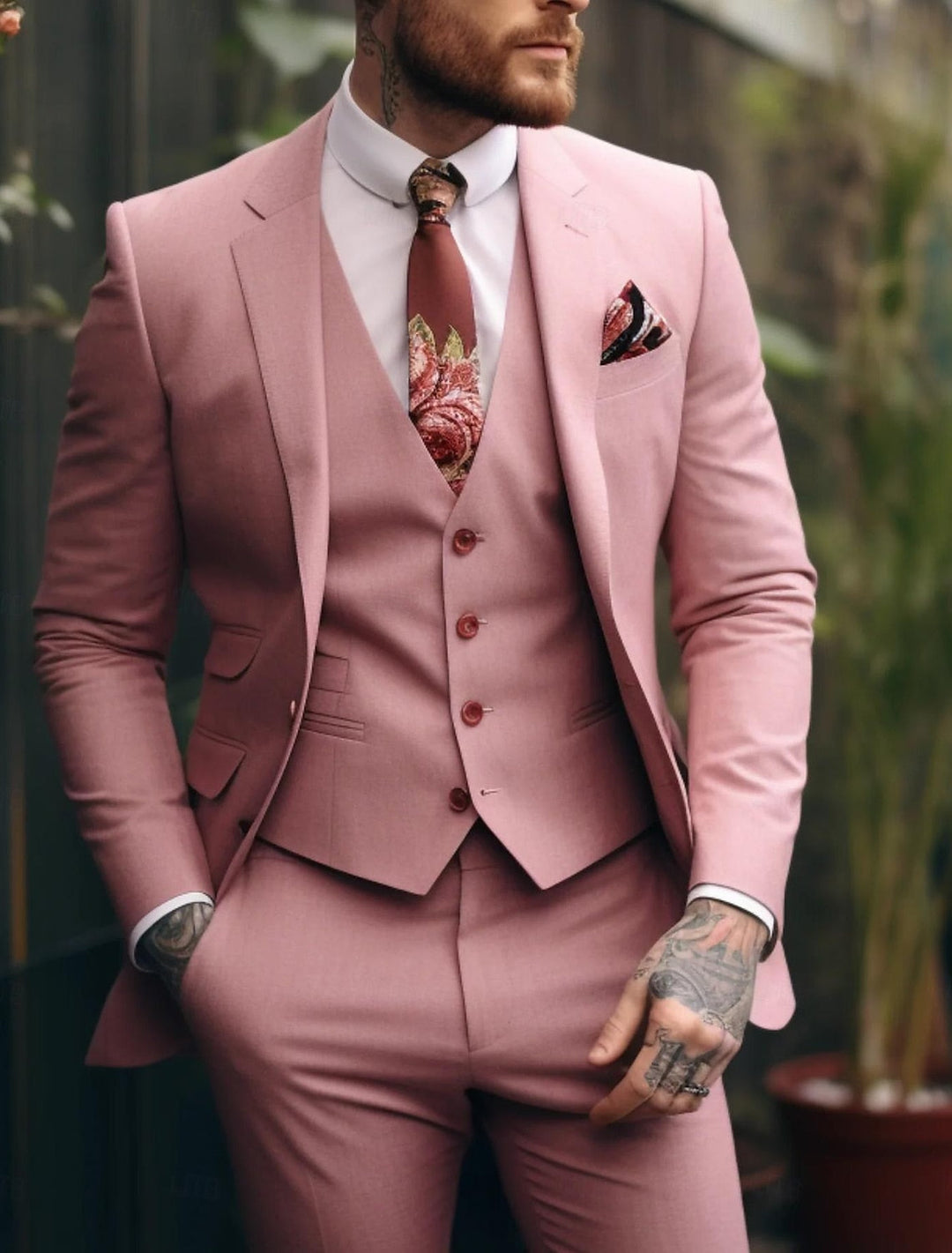 Costume de mariage trois pièces pour hommes | Violet et Rose