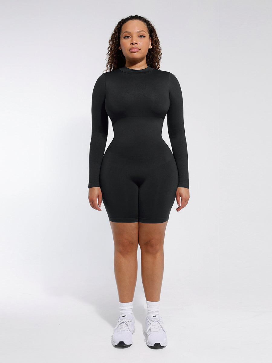 Combinaison Shapewear à manches longues avec col rond