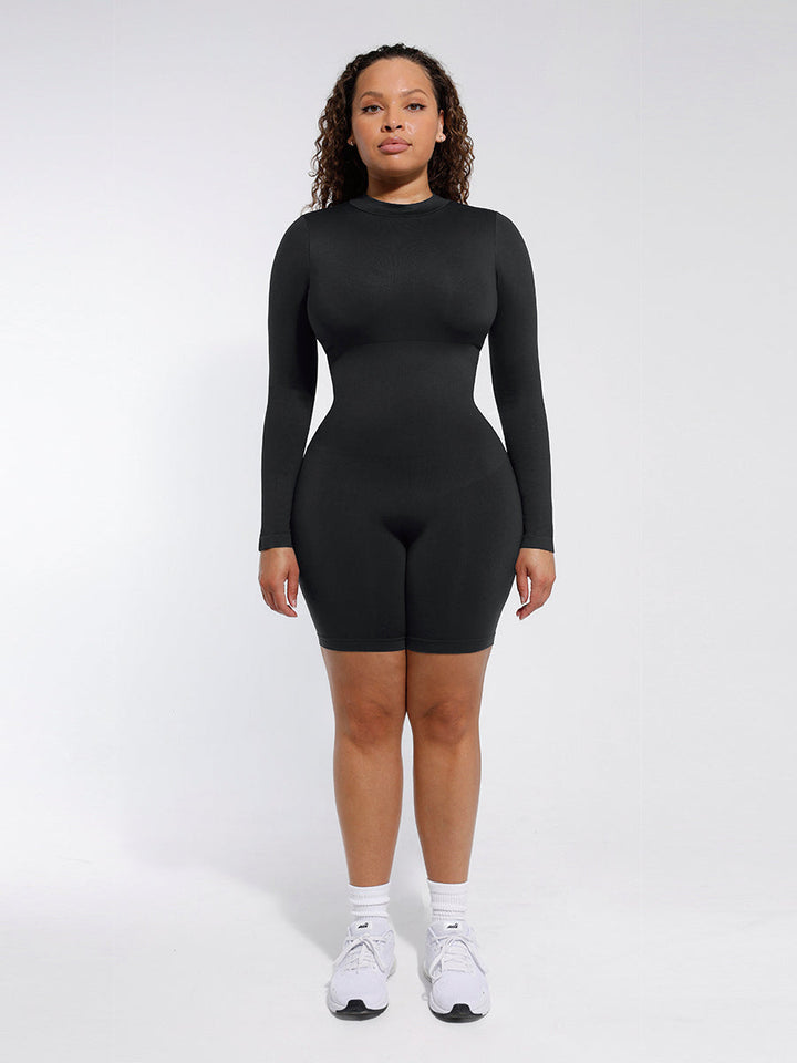 Combinaison Shapewear à manches longues avec col rond