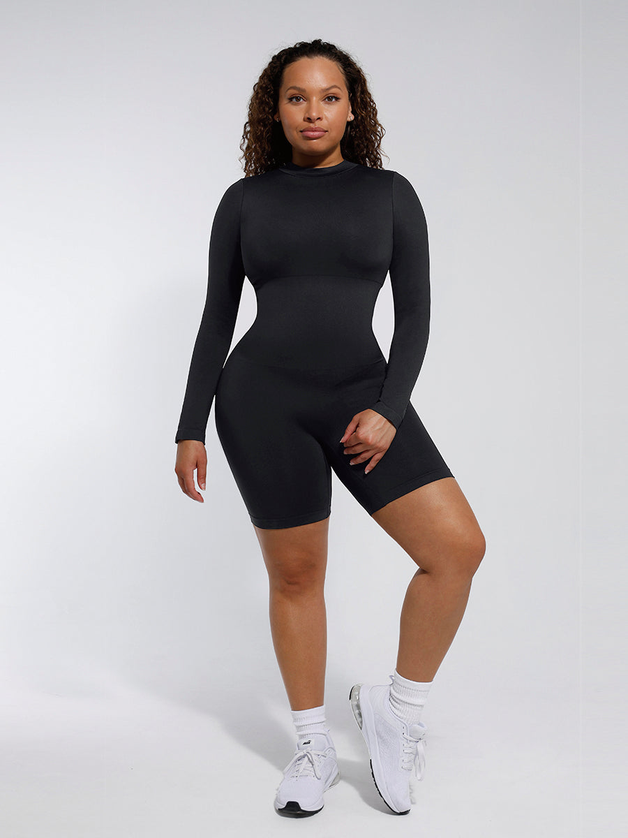 Combinaison Shapewear à manches longues avec col rond
