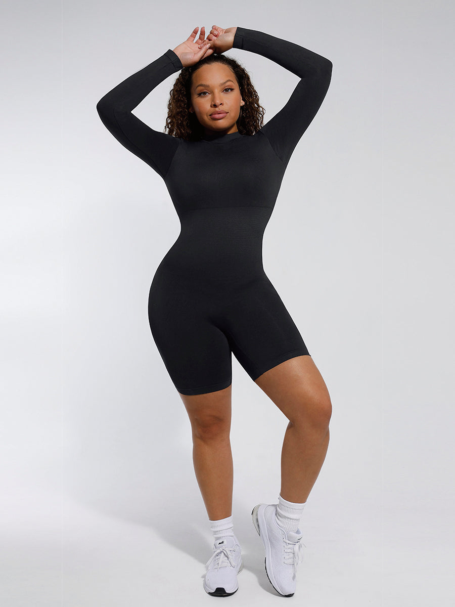 Combinaison Shapewear à manches longues avec col rond