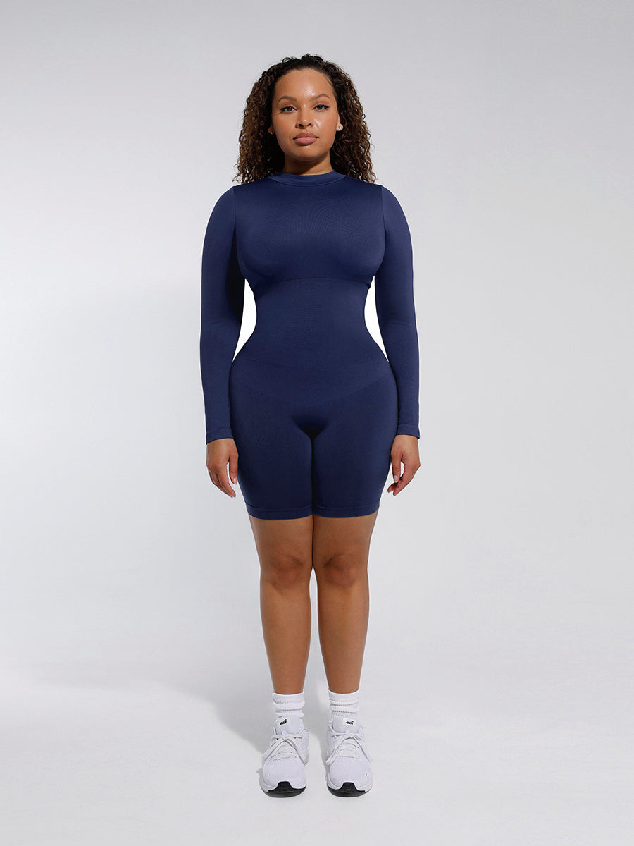 Combinaison Shapewear à manches longues avec col rond