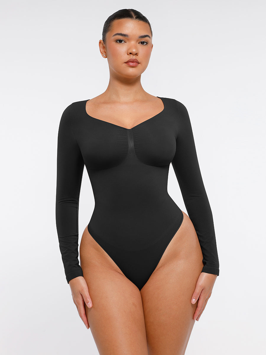 Body tanga à manches longues sans couture pour le contrôle du ventre