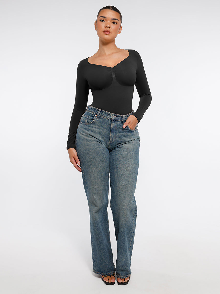 Body tanga à manches longues sans couture pour le contrôle du ventre