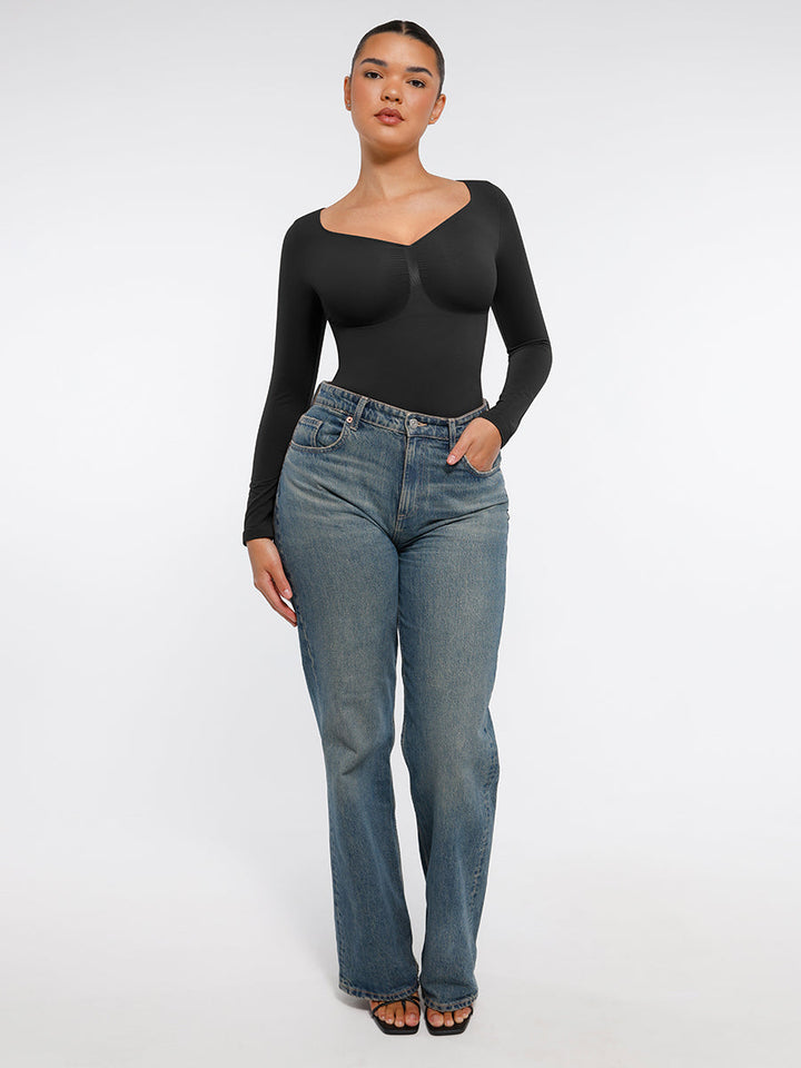 Body tanga à manches longues sans couture pour le contrôle du ventre