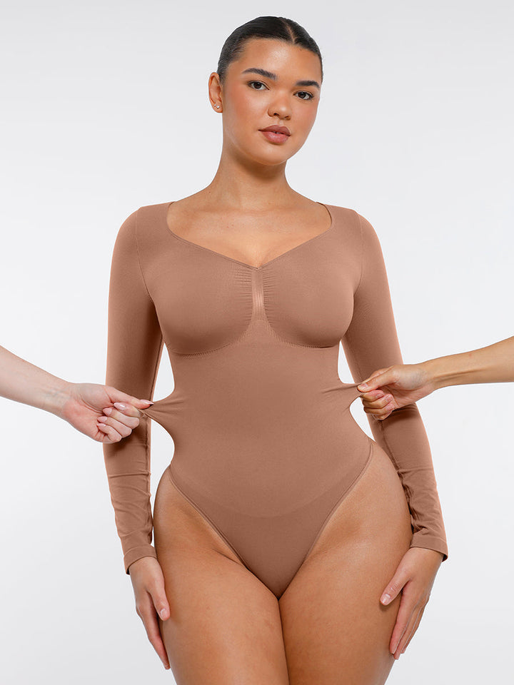 Body tanga à manches longues sans couture pour le contrôle du ventre