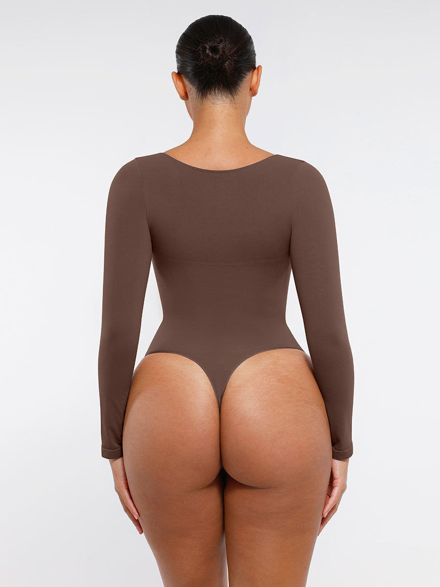 Body tanga à manches longues sans couture pour le contrôle du ventre