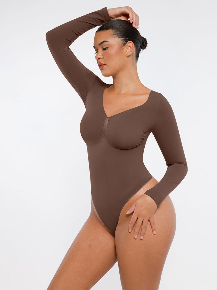 Body tanga à manches longues sans couture pour le contrôle du ventre