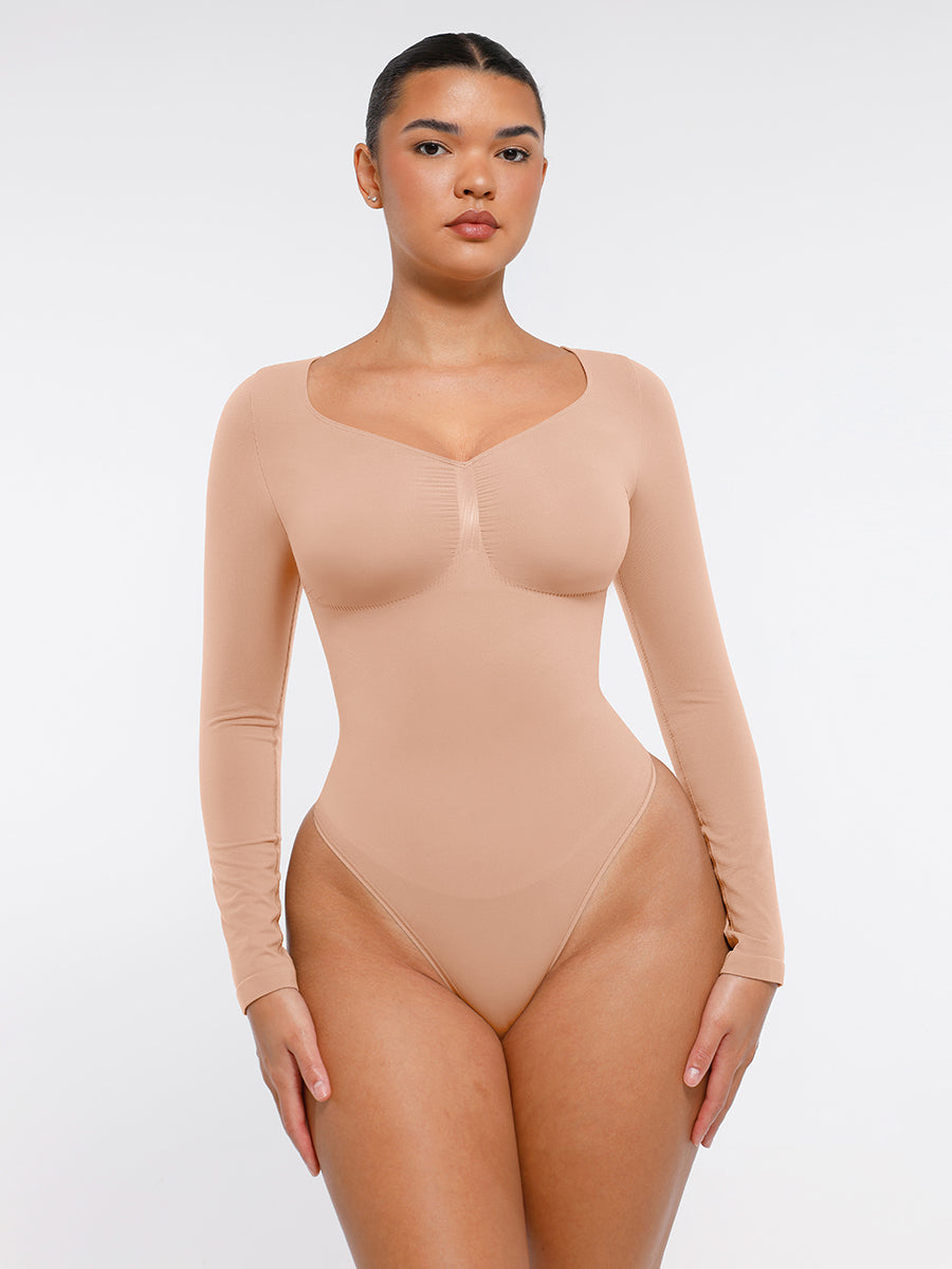 Body tanga à manches longues sans couture pour le contrôle du ventre