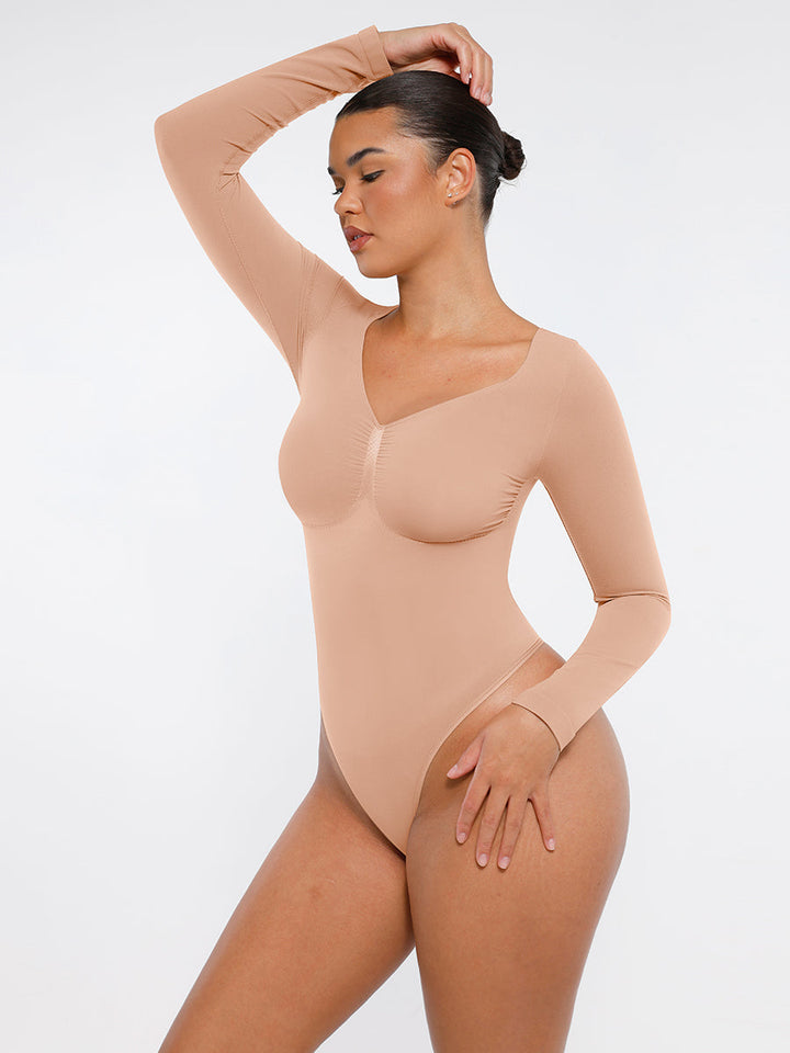 Body tanga à manches longues sans couture pour le contrôle du ventre