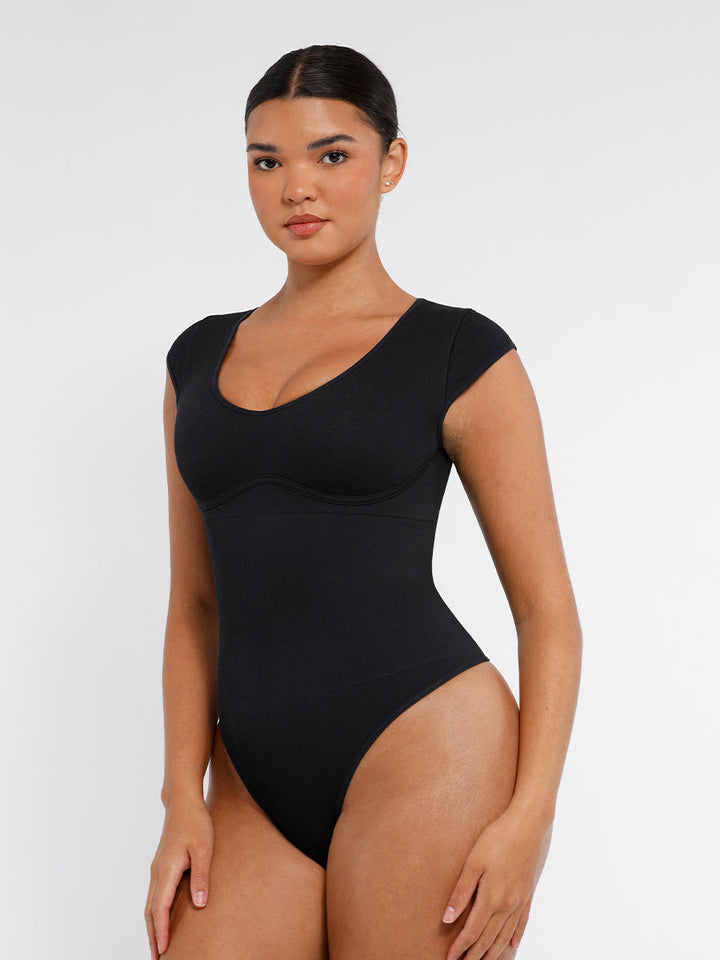 Body sans couture sculptant le ventre avec décolleté en V profond