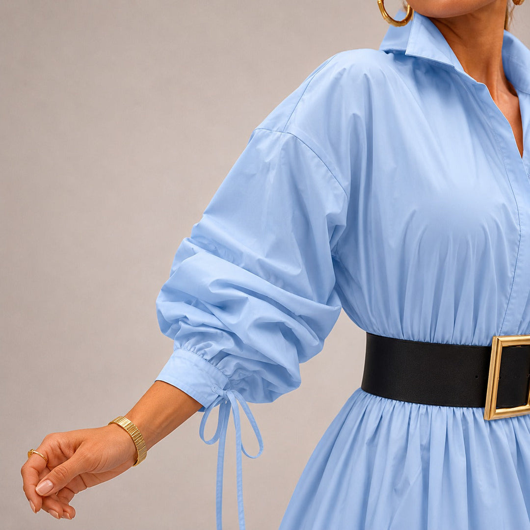 Robe midi Annelie™ avec col chemise, manches amples et coupe fluide