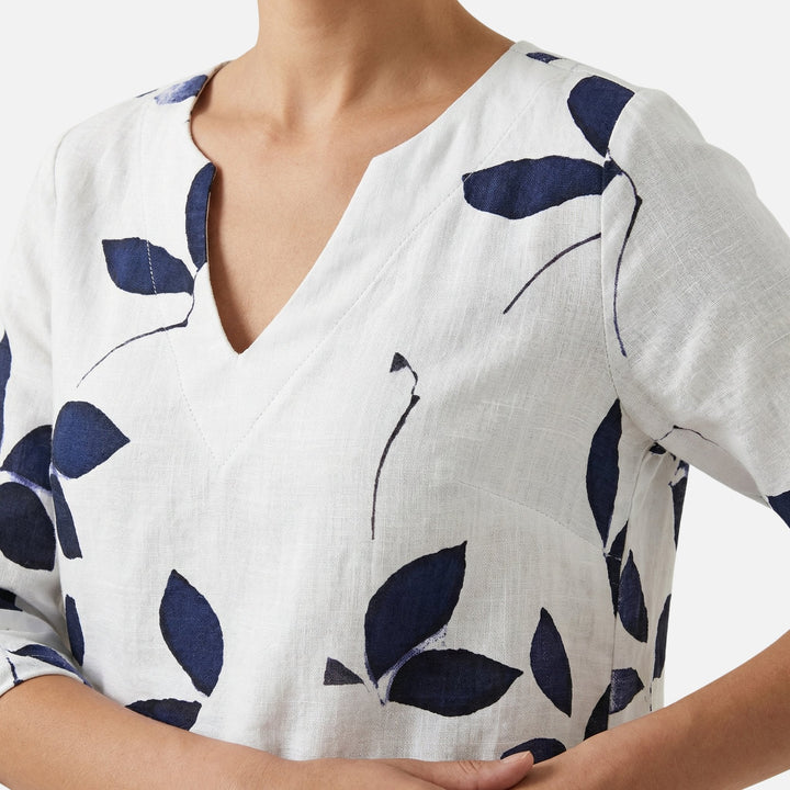 Ingeborg | Robe Midi Femme Décolleté en V Manches 3/4 Motif Feuilles – Robe Midi Feuilles