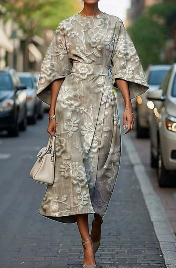 Lea | Robe midi élégante à manches kimono imprimée pour femmes