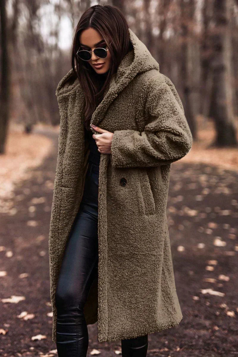 Manteau long pour femmes en teddy