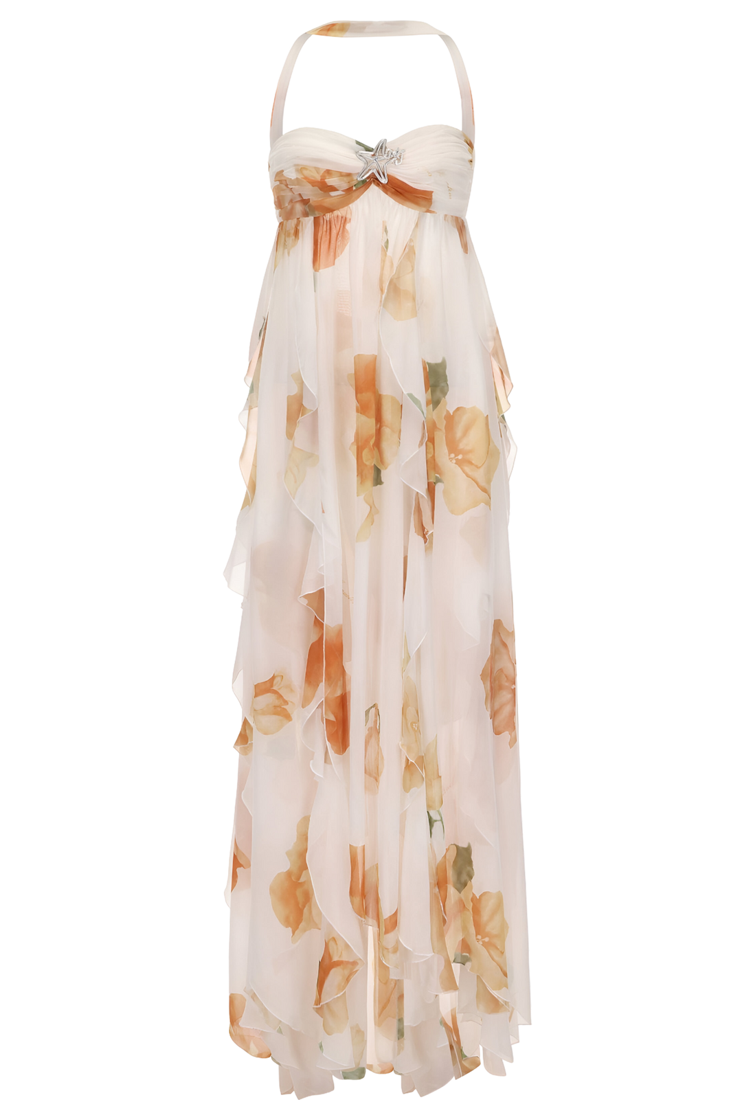 Kim | Robe maxi à encolure halter en look superposé